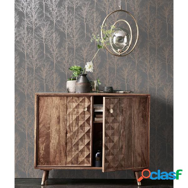 DUTCH WALLCOVERINGS Carta da Parati Rhea Trees Grigia e Oro