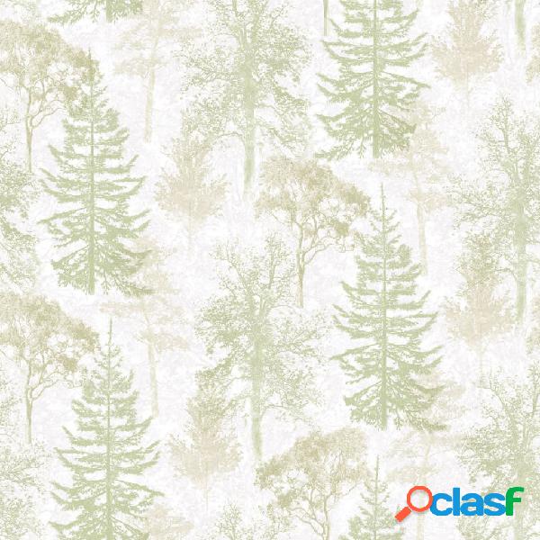 Evergreen Carta da Parati Trees Bianco e Verde