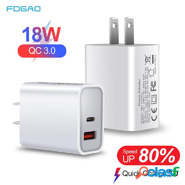 FDGAO 18W PD3.0 QC3.0 USB Charger Travel Charger Adapter