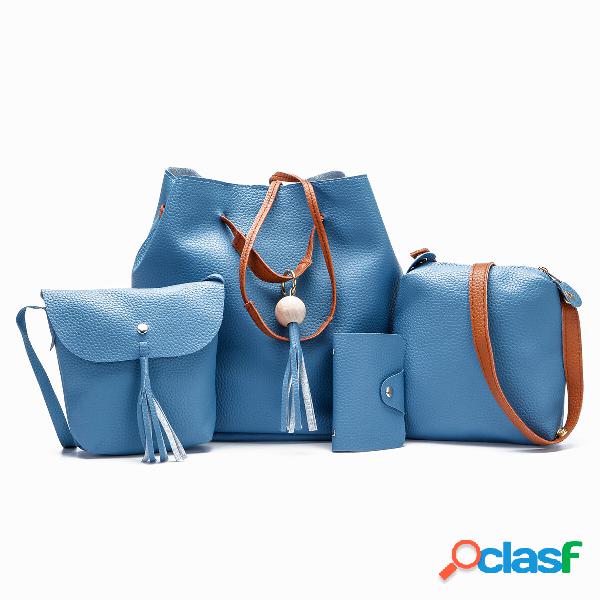 Fashion 4Pcs Litchi PU Leather Large Capacity Crossbody Bag