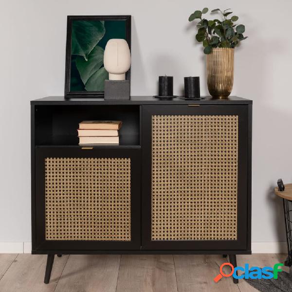 Finori Credenza Vienna 01A Nera con Effetto Rattan