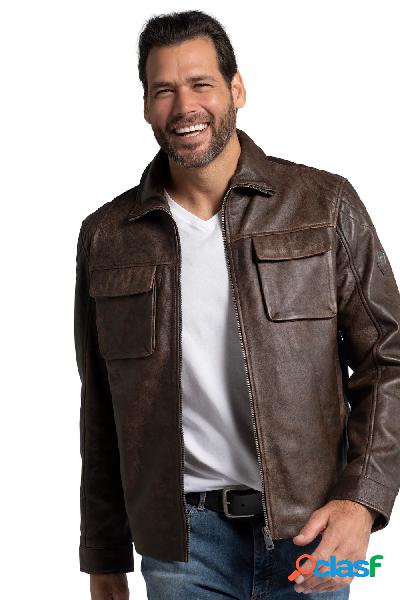 Giacca di pelle in stile biker, vera nappa dagnello, effetto