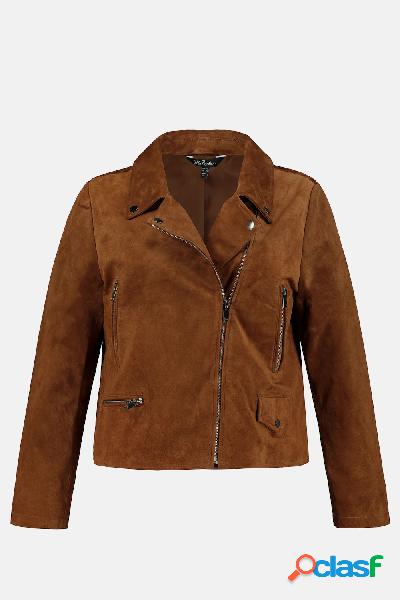 Giacca di pelle, stile biker, collo con risvolti, Donna,