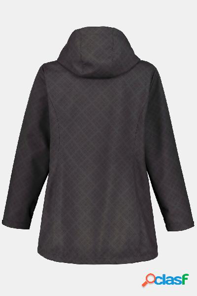 Giacca lunga di softshell, quadri, cerniera a due cursori,