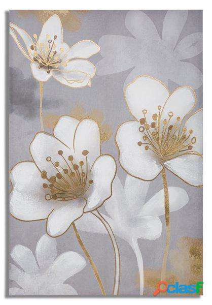 Grande Stampa su Tela Rettangolare Flower White Gold