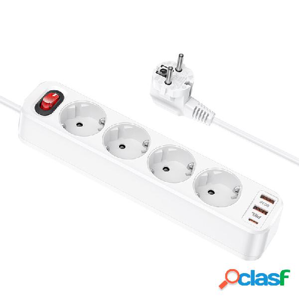 HOCO NS1 4000W 4 Outlets Power Strip Socket USB Charger With