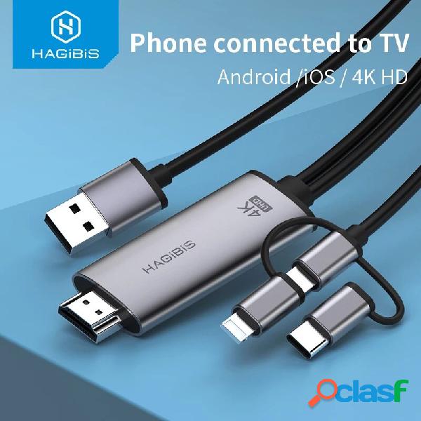 Hagibis 3 in 1 4K HD Micro USB Type-C to Hdmi Cable Audio