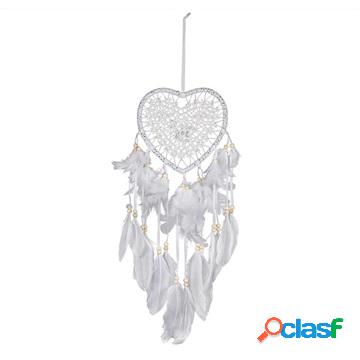 Heart-Shaped Wall Hanging Dreamcatcher LED Lamp - White