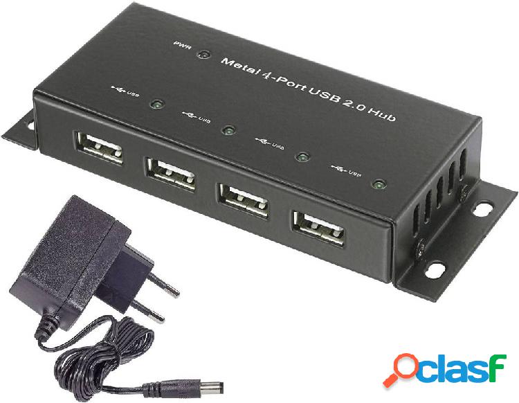 Hub USB 2.0 Renkforce 4 Porte Contenitore in metallo, Per