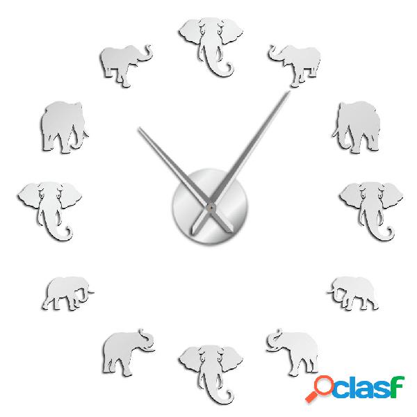 Jungle Animals Elephant DIY Large Wall Clock Home Decor