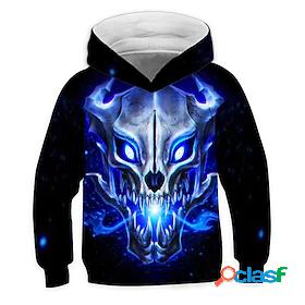 Kids Boys Hoodie Long Sleeve 3D Print Skull Green Blue