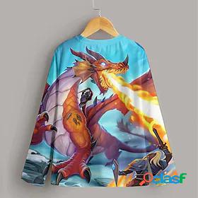 Kids Boys T shirt Long Sleeve Blue Black 3D Print Dragon