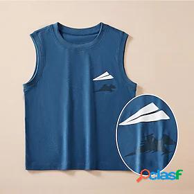 Kids Boys Tank Sleeveless Cartoon Blue Cotton Children Tops