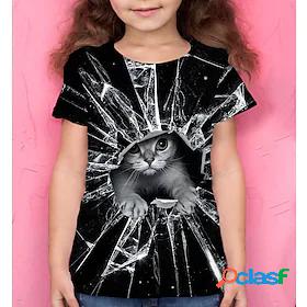 Kids Girls T shirt Short Sleeve Black 3D Print Cat Print Cat