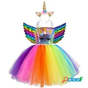 Kids Little Dress Girls Rainbow Patchwork Sequins Lace up