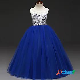 Kids Little Girls Dress Color Block Flower Party Lace Blue