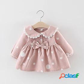 Kids Little Girls Dress Dot Ribbon bow Daily Wear Blushing