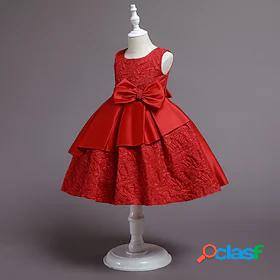 Kids Little Girls Dress Plain Party Daily Skater Dress Bow