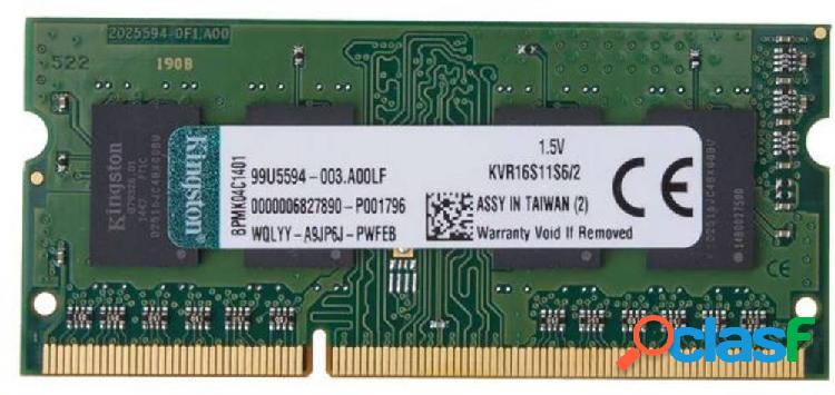 Kingston Modulo memoria Laptop KVR16S11S6/2 2 GB 1 x 2 GB