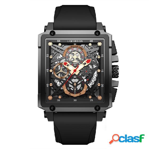 LIGE 8935 Creative Mechanical Hollow-Out Surface Chronograph