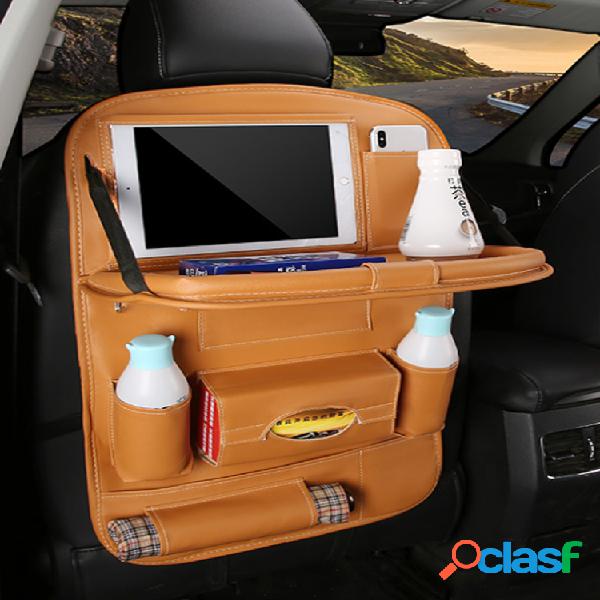 Leather Pad Bag Car Seat Back Organizer Foldable Table Tray