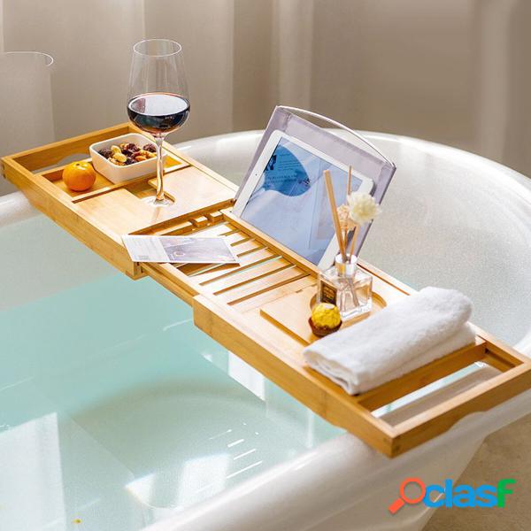 Luxury Adjustable Bathtub Rack Bamboo Caddy Shelf Shower Tub