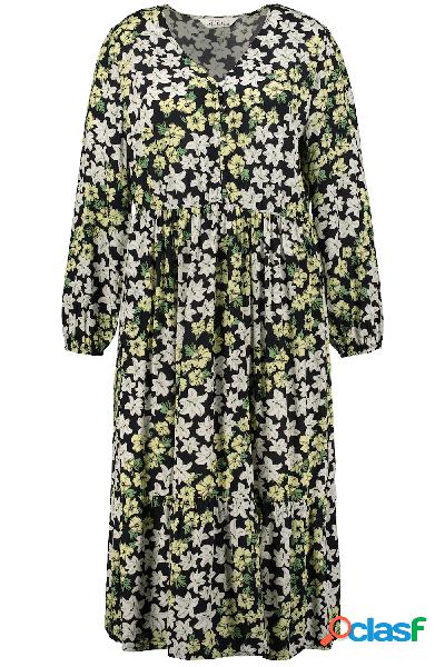 Maxi abito con scollo a V, maniche lunghe e stampa floreale,