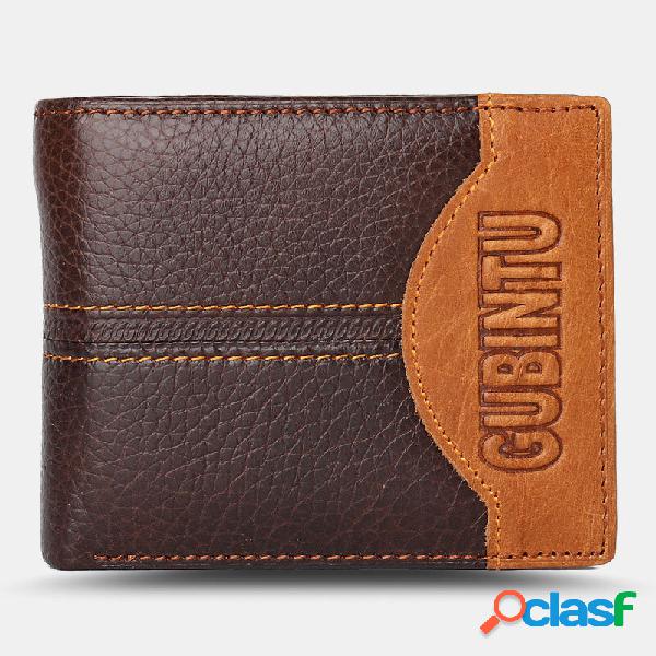 Men Bifold Short Letter Pattern Genuine Leather Wallet Retro