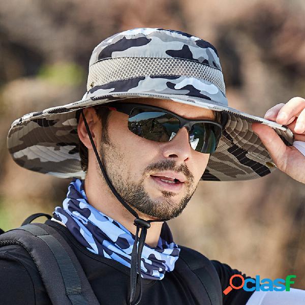 Men Bucket Hat Polyester Camouflage Mesh Breathable Wide