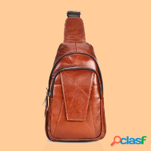 Men Genuine Leather Back Anti-theft Zipper Pocket Chest Bag