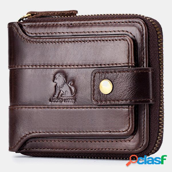 Men Genuine Leather Bifold Large Capacity RFID Anti-theft 12