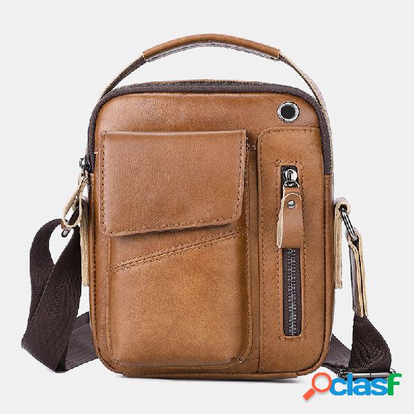 Men Genuine Leather Multi-pocket Headphone Hole Vintage 6.5