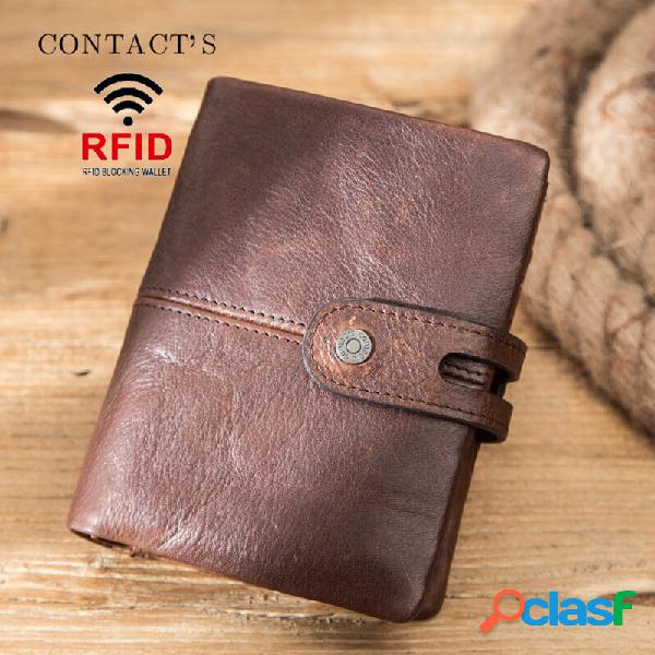 Men Genuine Leather RFID Anti-theft Vintage Retro Business