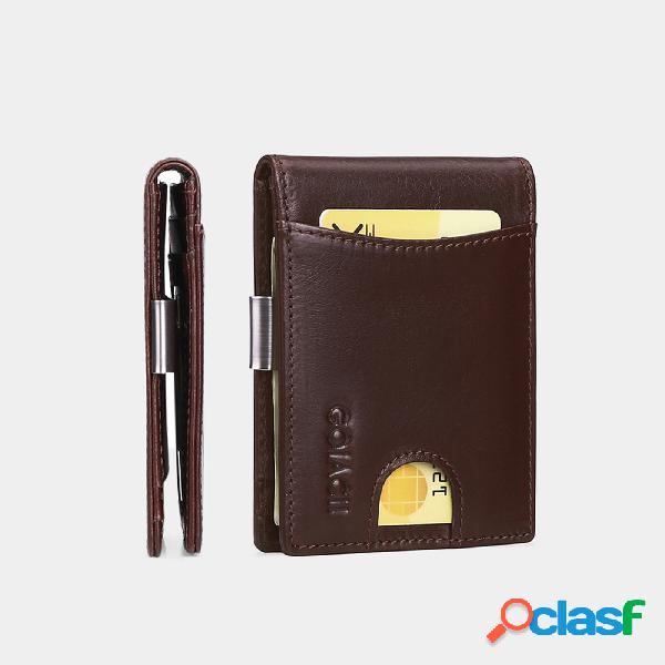 Men Genuine Leather Vintage RFID Slim Bi-fold Wallet Casual