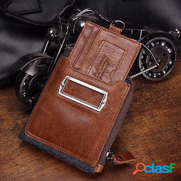 Men Genuine Leather Zipper Retro Business Multi Card Slot