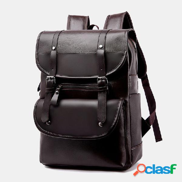 Men PU Leather Hasp Large Capacity Backpack Multi-pocket