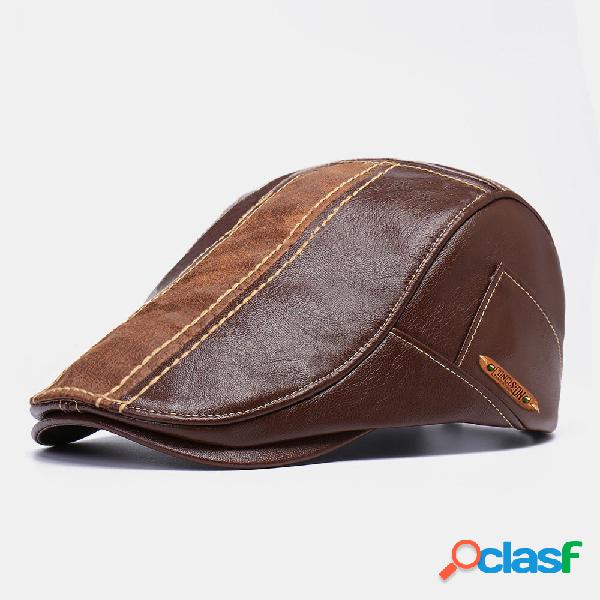 Men PU Leather Stitching Berets Casual Adjustable Newsboy