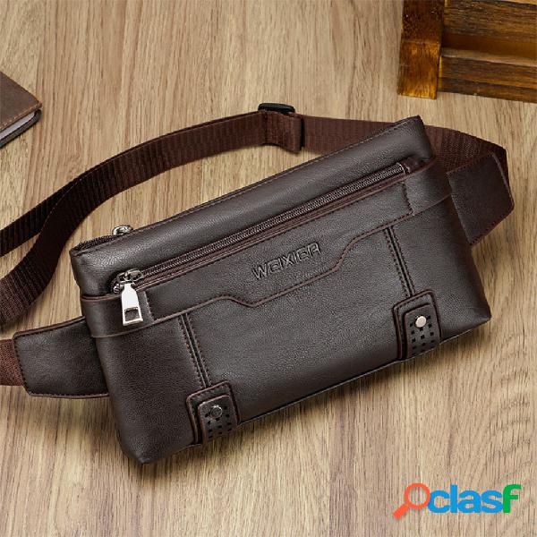 Men PU Leather Waterproof Large Capacity Chest Bag Outdoor