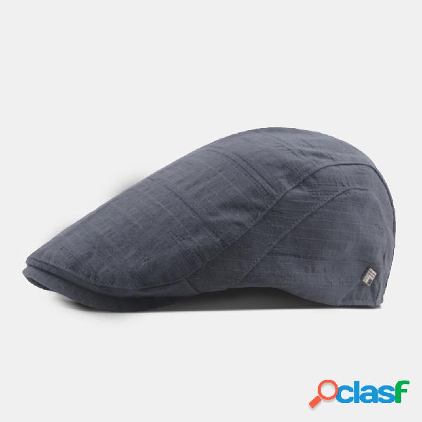 Men Short Brim Pleated Stripes Polyester Cotton Beret Cap