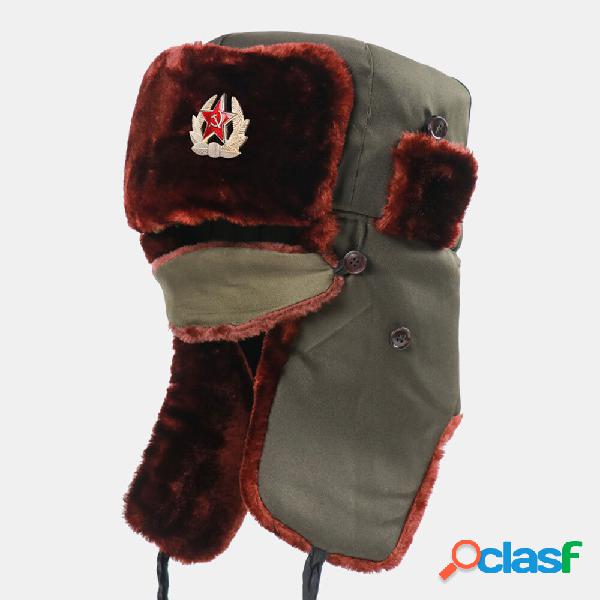 Men Soviet Badge Thicken Plus Velvet Trapper Hat Winter