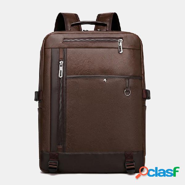 Men USB Charging Multi-pocket PU Leather Backpack Fashion
