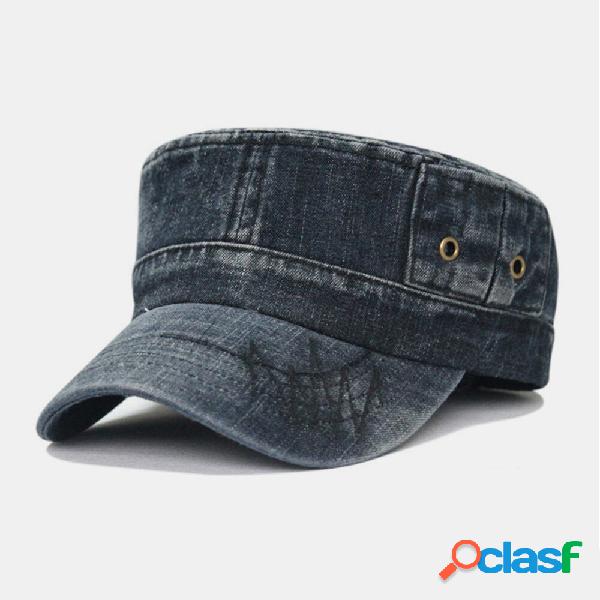 Men Washed Denim Tie Dye Embroidery Thread Pattern Flat Hat