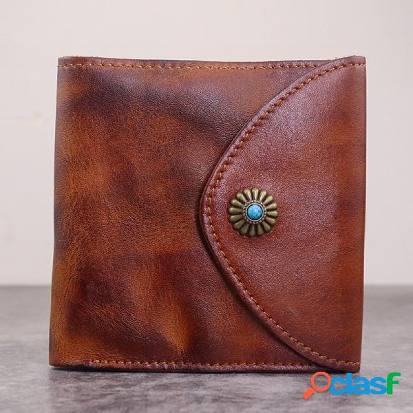 Menico Men Genuine Leather Vintage Durable Trifold Wallet