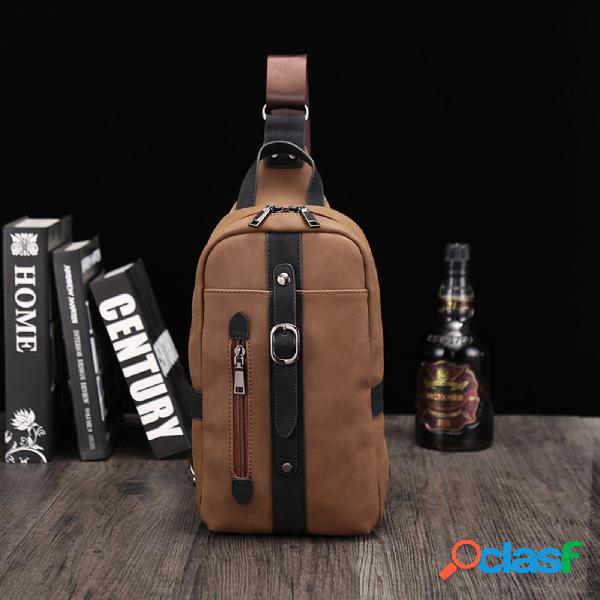 Menico Men PU Leather Vintage Large Capacity Chest Bag