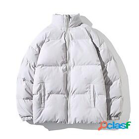 Mens Bishop Sleeve Coat Zipper Stand Collar Thick Winter