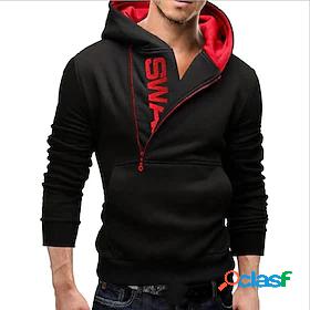 Mens Color Block Pullover Hoodie Sweatshirt Hooded Half Zip