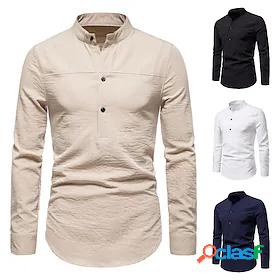 Mens Shirt Bishop Sleeve Basic Stand Collar Medium Spring