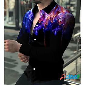 Mens Shirt Optical Illusion 3D Print Turndown Street Casual