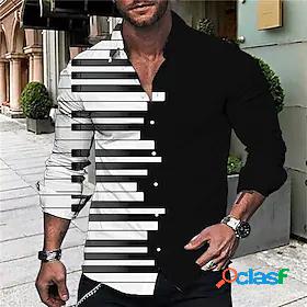 Mens Shirt Pano Keys 3D Print Turndown Street Casual Long