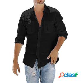 Mens Shirt Solid Color Collar Training Street Long Sleeve